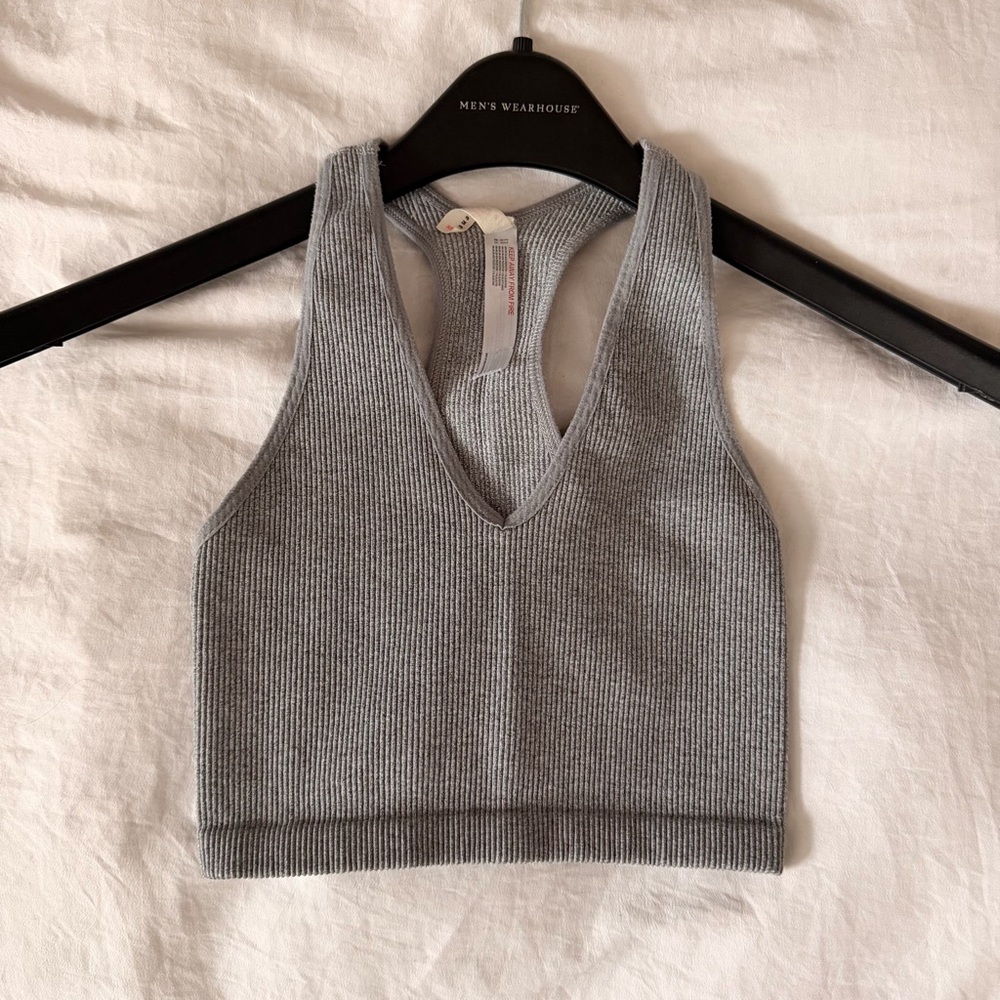 FP Movement by Free People Grey Ribbed Crop Top